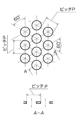 円孔に対するピッチの測定図